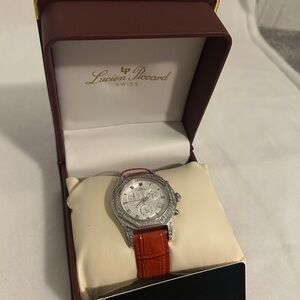 Lucien Piccard Silver Watch with Red Leather Strap